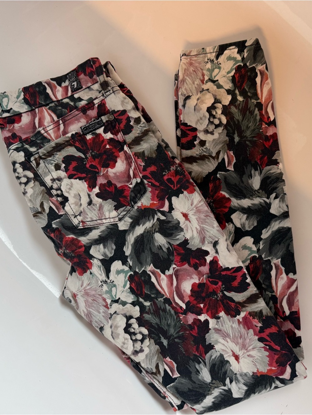 7 For All Mankind Women's Floral Skinny Jeans in Red, Black & White